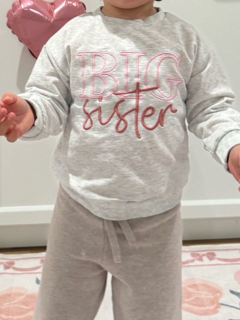 Gray Long Sleeve 'Big Sister' Top with Pink Script